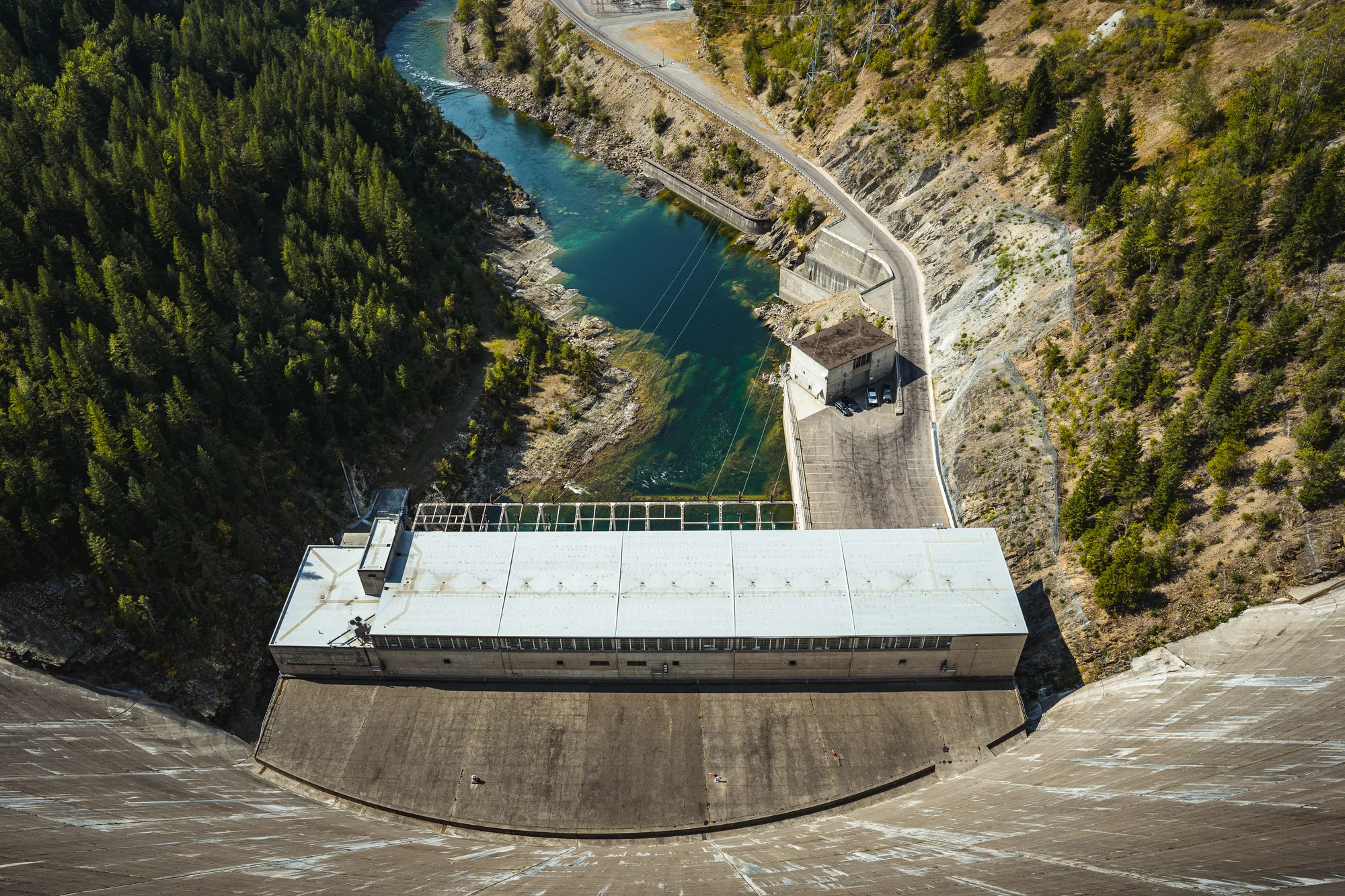 Looking Down to the Hydroelectric Power Station at Hungry Horse Dam in Montana