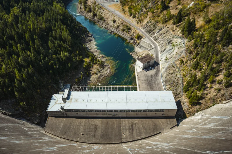 Looking Down to the Hydroelectric Power Station at Hungry Horse Dam in Montana