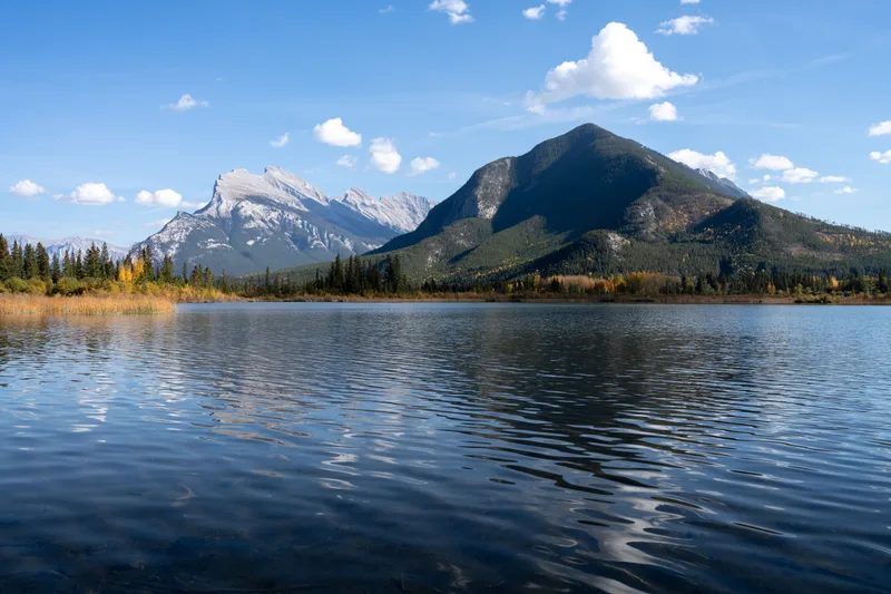view of sulpher mountain over the vermillion lakes in banff