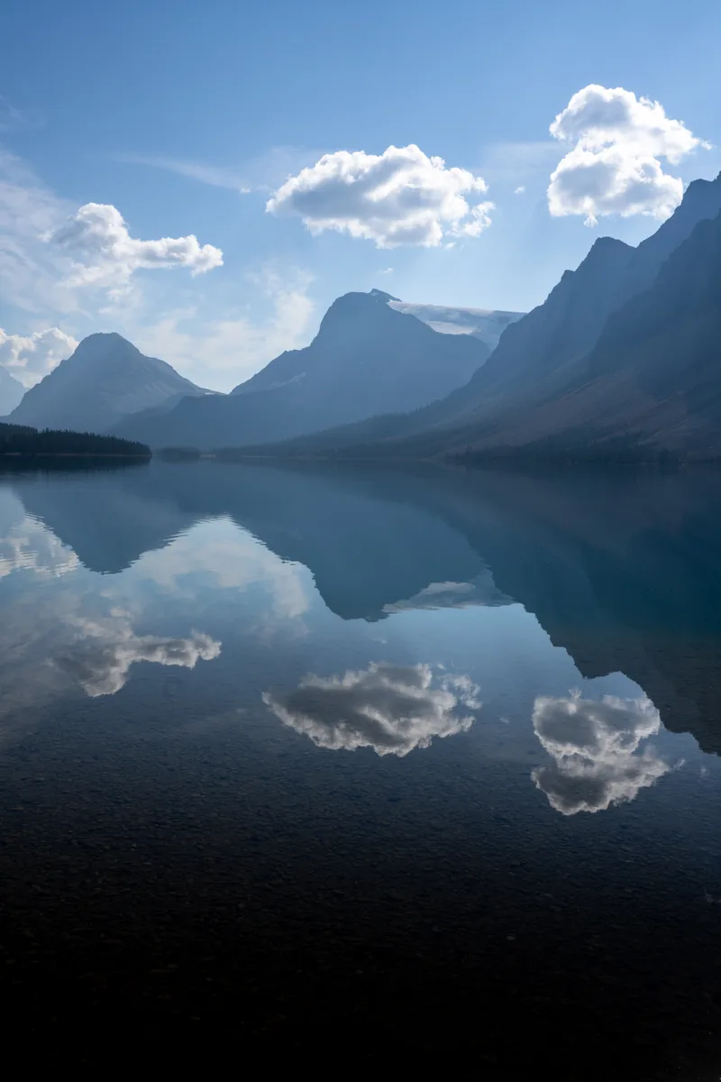 glacier and mountains over bow lake in banff national park