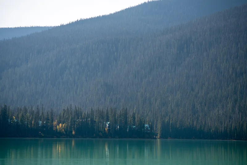 view across emerald lake at the lodge