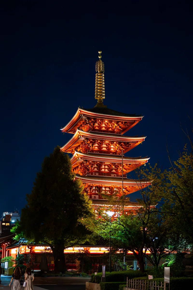 five story pagoda lit up at night in asakusa tokyo japan